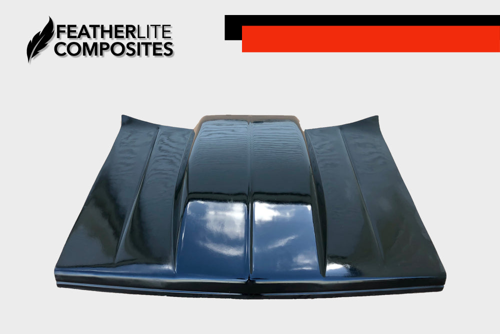 Black S10 Hood by Featherlite Composites.  Made of  fiberglass.
