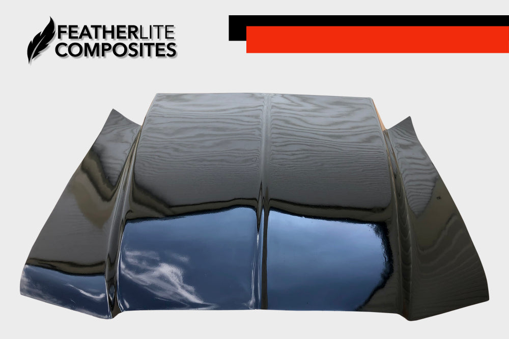 Black Chrysler 300 Hood made by Featherlite Composites. Made of fiberglass.