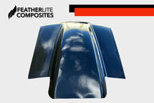 Load image into Gallery viewer, Black Hood for the 87-93 Foxbody mustang, bubble style, Outlaw hood, by Featherlite Composites. Made of fiberglass.
