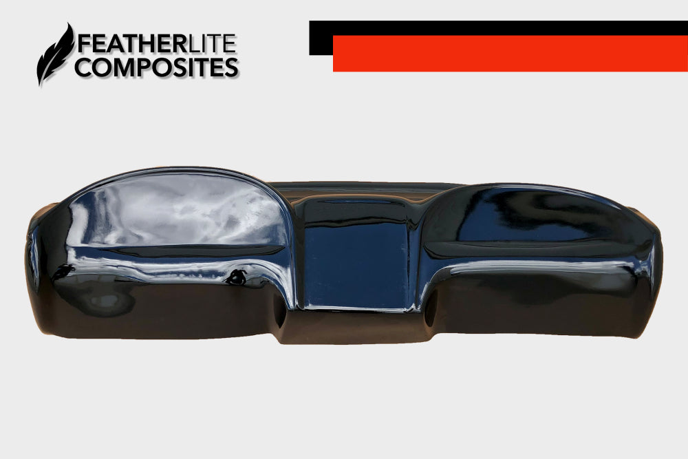 Black fiberglass dash for SN95 Mustang made by Featherlite Composites.