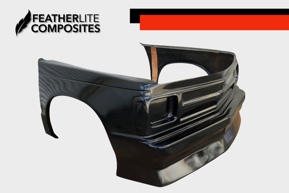 Black S10 V Shape - Pilot Front End by Featherlite Composites.  Made of  fiberglass.