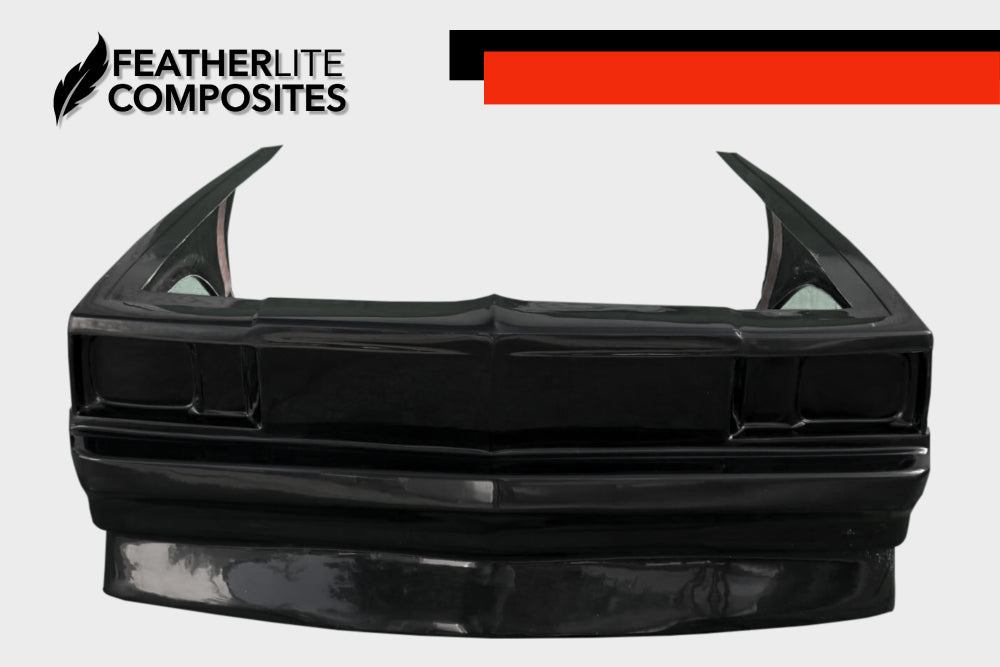 Black fiberglass front end with fenders for Malibu made by Featherlite Composites.