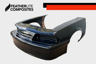 One Piece Black fiberglass front end with fenders for Foxbody Mustang made by Featherlite Composites.